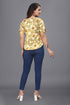OWO THE LABEL women top chain print short sleeve yellow color v neck satin fabric (OTLTPS2003)